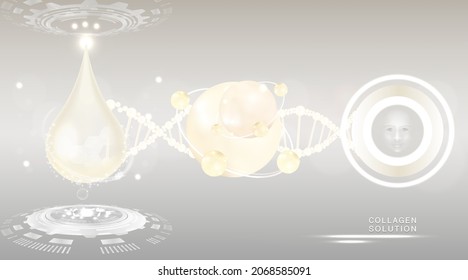 Hyaluronic acid skin solutions ad, white collagen serum drop with cosmetic advertising background ready to use, illustration vector.