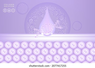 Hyaluronic acid skin solutions ad, purple collagen serum drop with cosmetic advertising background ready to use, illustration vector.