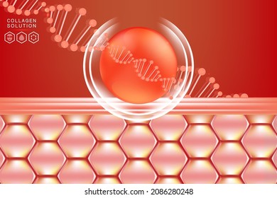 Hyaluronic acid skin solutions ad, red collagen serum drop with cosmetic advertising background ready to use, illustration vector.	
