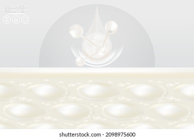 Hyaluronic acid skin solutions ad, white collagen serum drop with cosmetic advertising background ready to use, illustration vector.