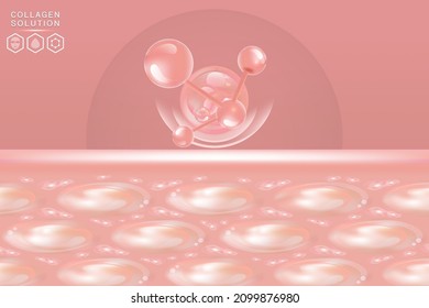 Hyaluronic acid skin solutions ad, pink collagen serum drop with cosmetic advertising background ready to use, illustration vector.