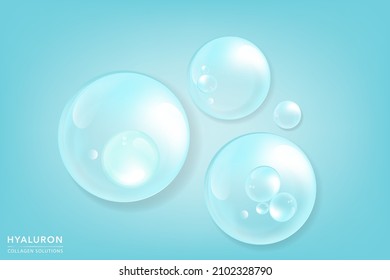 Hyaluronic acid skin solutions ad, blue collagen serum drops with cosmetic advertising background ready to use, illustration vector.