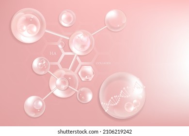 Hyaluronic acid skin solutions ad, pink collagen serum drops with cosmetic advertising background ready to use, illustration vector. svg