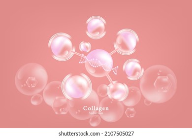 Solución cutánea de ácido hialurónico y gotas séricas de colágeno rosa con fondo publicitario estético listo para usar, vector ilustrativo.