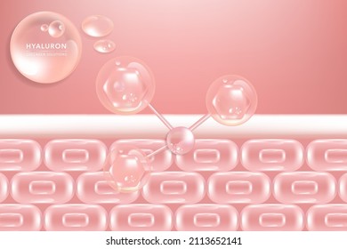 Hyaluronic acid skin solutions ad, pink collagen serum drops with cosmetic advertising background ready to use, illustration vector.	