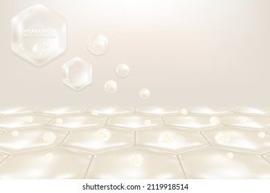 Hyaluronic acid skin solutions ad, white collagen serum drops with cosmetic advertising background ready to use, illustration vector.
