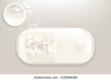 Hyaluronic acid skin solutions ad, white collagen serum drops with cosmetic advertising background ready to use, illustration vector.	