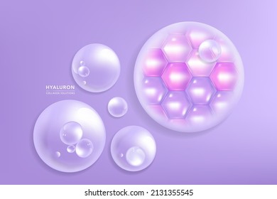 Hyaluronic acid skin solutions ad, purple collagen serum drops with cosmetic advertising background ready to use, illustration vector.