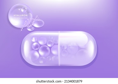 Hyaluronic acid skin solutions ad, purple collagen serum drops with cosmetic advertising background ready to use, illustration vector.	