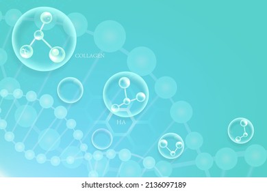 Hyaluronic acid skin solutions ad, blue collagen serum drops with cosmetic advertising background ready to use, illustration vector.