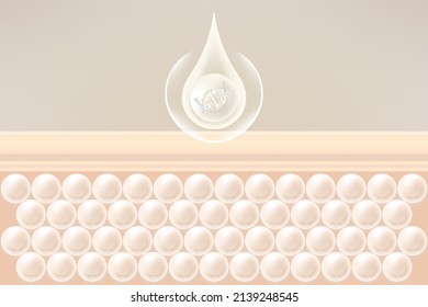 Hyaluronic acid skin solutions ad, white collagen serum drop with cosmetic advertising background ready to use, illustration vector.