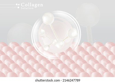 Hyaluronic acid skin solutions ad, white collagen serum drops over skin cells with cosmetic advertising background ready to use, illustration vector.