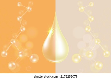 Hyaluronic acid skin solutions ad, gold collagen serum drop with cosmetic advertising background ready to use, illustration vector.	