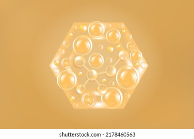 Hyaluronic acid skin solutions ad, gold collagen serum drops with cosmetic advertising background ready to use, illustration vector.	
