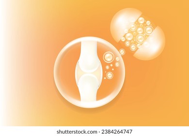 Hyaluronic acid skin solutions ad, gold collagen type 2, and vitamin serum drops with cosmetic advertising background ready to use illustration vector.	