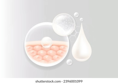 Hyaluronic acid skin solutions ad, white collagen, and vitamin serum drop with cosmetic advertising background ready to use illustration vector.	