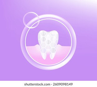 Hyaluronic acid teeth and gum care solutions ad, purple collagen with cosmetic advertising background ready to use, illustration vector.	