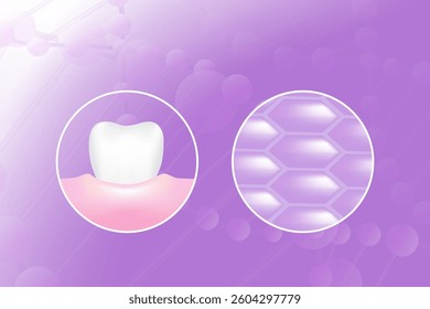 Hyaluronic acid teeth and skin solutions ad, purple collagen serum drop with cosmetic advertising background ready to use, illustration vector.	