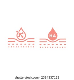 Hyaluronic skin treatment vector icon. Hyaluronan therapy, ha formula drop and anti aging cosmetics.