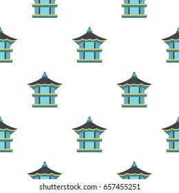 Hyangwonjeong hexagonal pavilion in Gyeongbokgung Palace, South Korea pattern seamless background in flat style repeat vector illustration