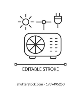 Hybrid air conditioner linear icon. Domestic conditioning and heating system thin line customizable illustration. Contour symbol. Smart AC vector isolated outline drawing. Editable stroke