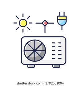 Hybrid air conditioner RGB color icon. Domestic conditioning and heating system. Intelligent ventilation. Smart AC for all seasons Isolated vector illustration