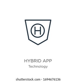 Hybrid app icon. Thin linear hybrid app outline icon isolated on white background from technology collection. Line vector sign, symbol for web and mobile