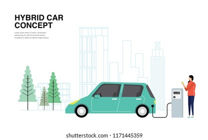 Hybrid Car Concept - Modern Style With Colour Transition. Can Use For Web, Landing Page, Infographics, Editorial, Commercial Use And Others. Vector.