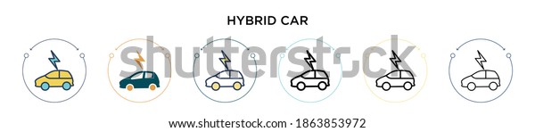 Hybrid car icon\
in filled, thin line, outline and stroke style. Vector illustration\
of two colored and black hybrid car vector icons designs can be\
used for mobile, ui,\
web