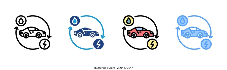 Conjunto de iconos de coche híbrido colección de estilo múltiple