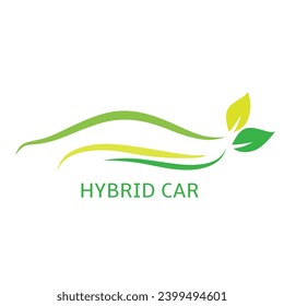 Hybrid car with icon symbol isolated on white. Eco friendly vehicle concept, Vector illustration