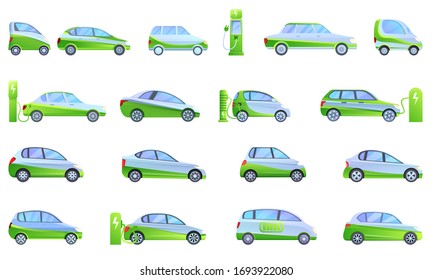 Hybrid car icons set. Cartoon set of hybrid car vector icons for web design