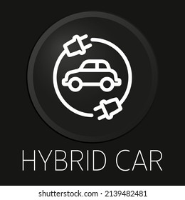 Hybrid car minimal vector line icon on 3D button isolated on black background. Premium Vector.