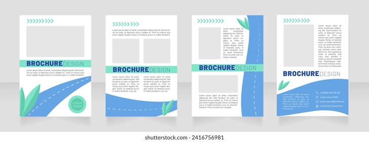 Hybrid cars blue blank brochure design. Template set with copy space for text. Premade corporate reports collection. Editable 4 paper pages. Barlow Black, Thin, Nunito Light fonts used