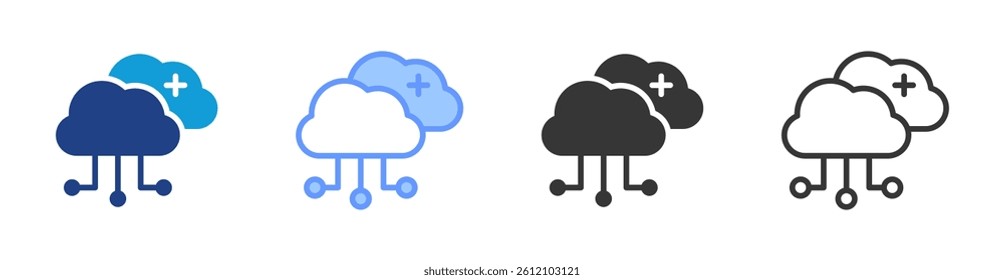 Hybrid Cloud icon set multiple style collection