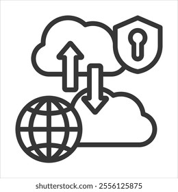 Hybrid Cloud Outline Icon Vector Illustration