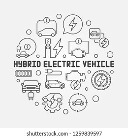 Hybrid Electric Vehicle round vector illustration in outline style