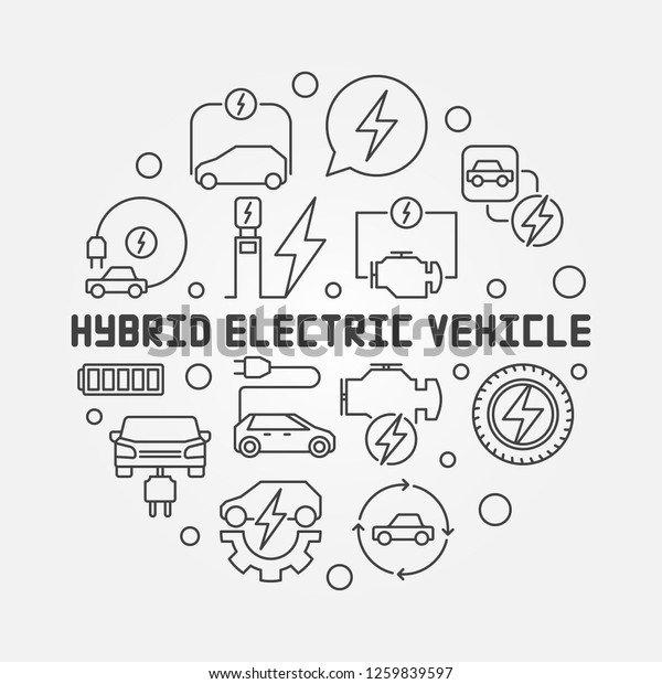 Hybrid Electric Vehicle round vector illustration\
in outline style