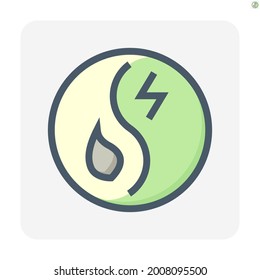 Hybrid energy vector design. That icon, sign or symbol consist of fuel and electrical inside round shape. To supply to engine and electric motor. Combine 2 power to propulsion car or vehicle. 48x48 px