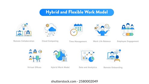 Hybrid  Flexible Work Model Icon Set – Virtual Teams, Remote Hiring, and Workplace Flexibility