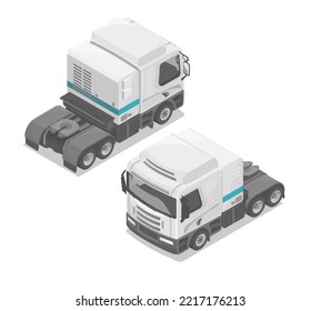 hybrid hydrogen logistics model  tractor semi trailer truck isometric white isolate front back view vector 