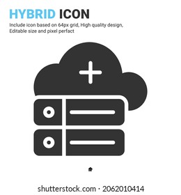 Hybrid Icon Vector With Glyph Style Isolated On White Background. Vector Illustration Cloud Database, Server Sign Symbol Icon Concept For Digital IT, Logo, Industry, Technology, App, Web And Project