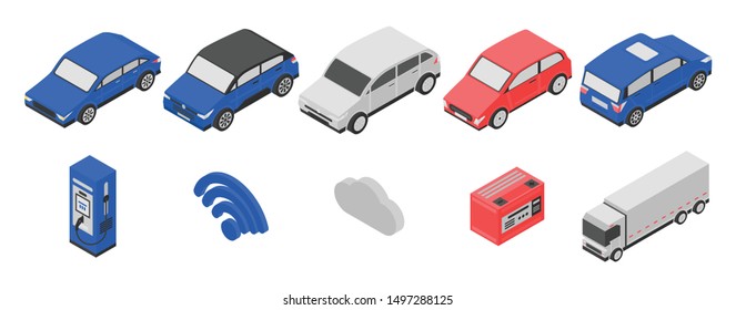 Hybrid icons set. Isometric set of hybrid vector icons for web design isolated on white background