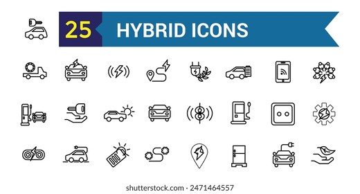 Hybridsymbole gesetzt. Umriss-Satz von Hybrid-Vektor-Icons für UI-Design. Kollektion des Gliederungssymbols. Bearbeitbarer Strich.