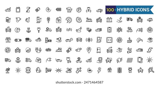 Hybrid icons set. Outline set of hybrid vector icons for ui design. Outline icon collection. Editable stroke.