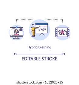 Hybrid Learning Concept Icon. Elearning. Video Lessons. Online Education And Courses. Blended Learning Idea Thin Line Illustration. Vector Isolated Outline RGB Color Drawing. Editable Stroke