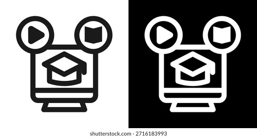 Icono De Línea De Aprendizaje Híbrido En Estilo Blanco Y Negro