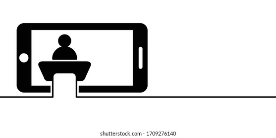 Hybrid, Lecture Desk Lectern Icon Vector Sign Speaker Giving A Talk To Meeting On Videoconferencing Event Speech Video Conference Online Webinar Briefing To Meet Webcam Screen Video Chat. Home Or Work