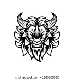 Hybrid monsters a combination of bison, rhinoceros, and lion-black and white