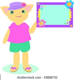 Hybrid Pig with Flower Sign Vector